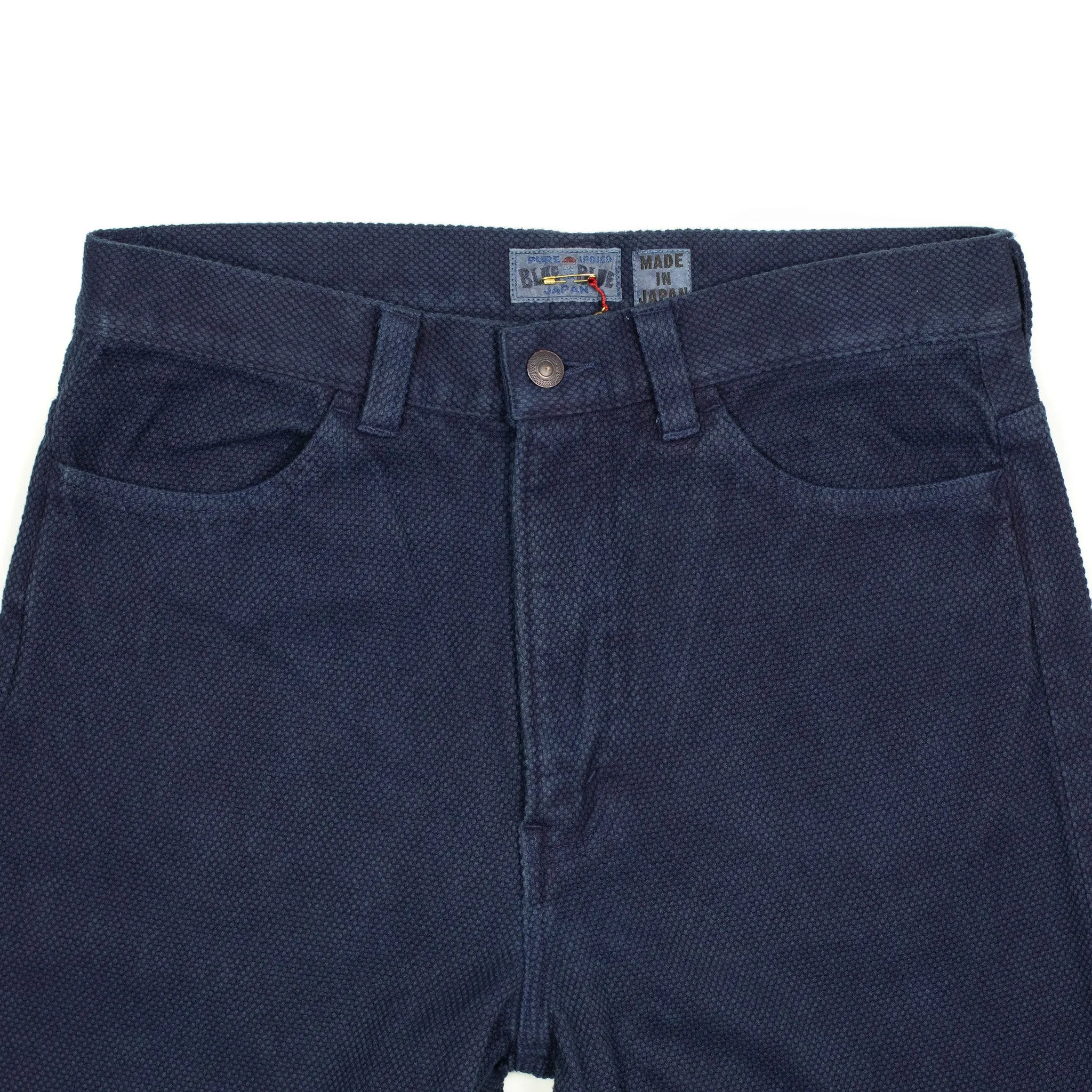 5-pocket trousers in hand-dyed indigo cotton sashiko