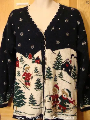 80s Skiing Bears 2sided Best Christmas Sweater Cardigan