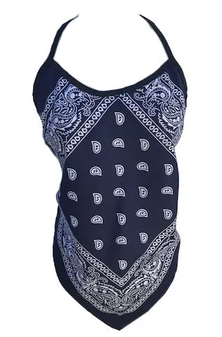 BANDANA BLUE HALTER TOP SCOOP NECK