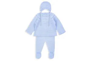 Beige Powder Blue Three-Piece Knit Baby Set