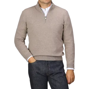 Beige Wool Cashmere 1/4 Zip Sweater