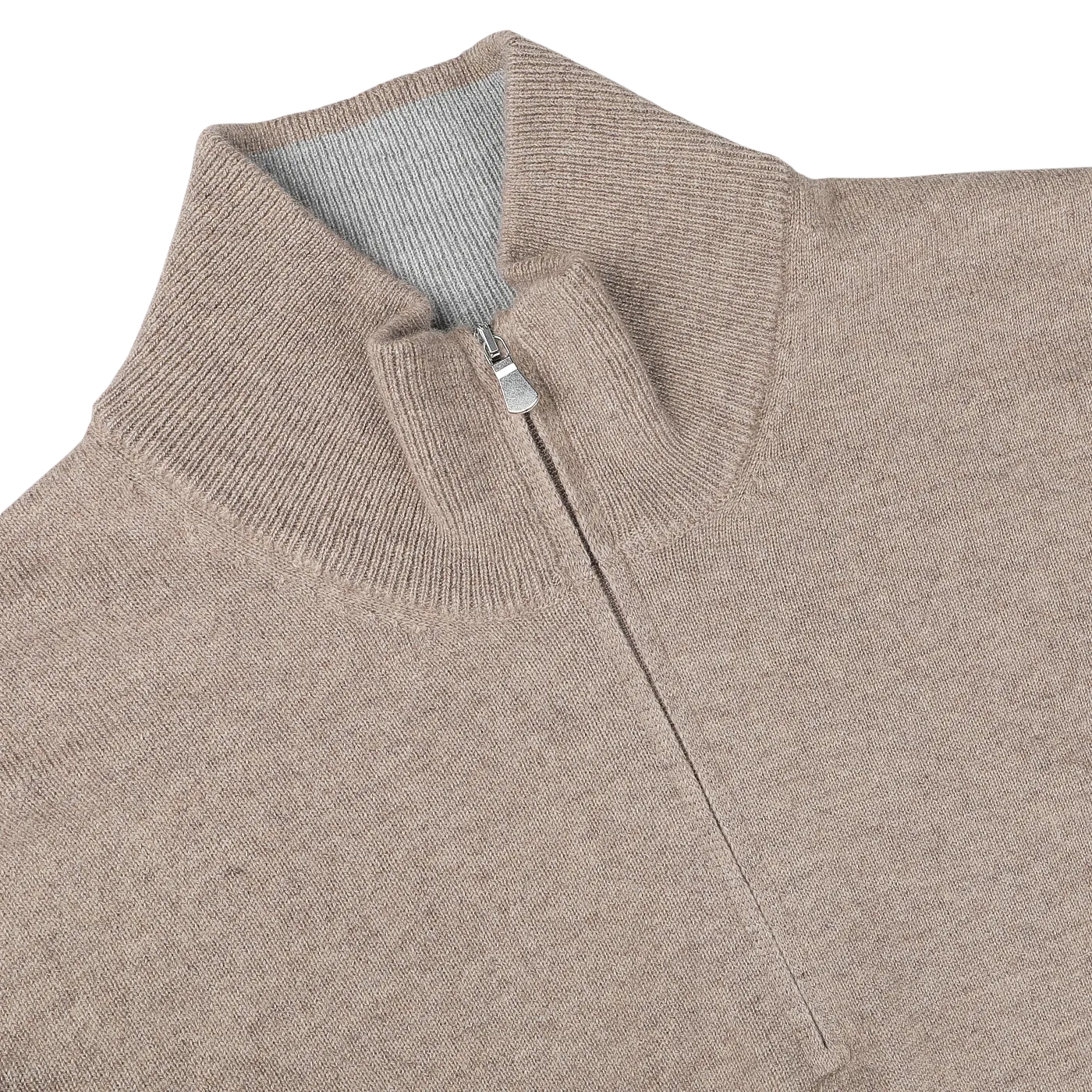 Beige Wool Cashmere 1/4 Zip Sweater