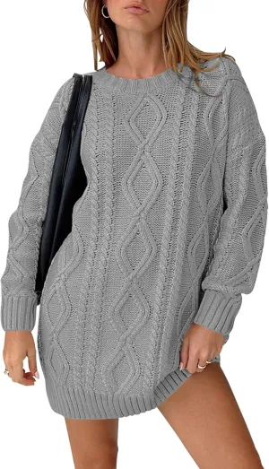 Cakulo Womens Oversized Chunky Cable Knit Mini Sweater Dress 2025 Fall Winter Pullover Long Sweaters Knitted Dresses