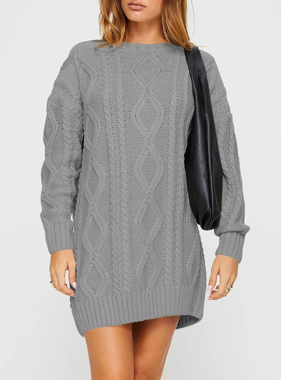 Cakulo Womens Oversized Chunky Cable Knit Mini Sweater Dress 2025 Fall Winter Pullover Long Sweaters Knitted Dresses