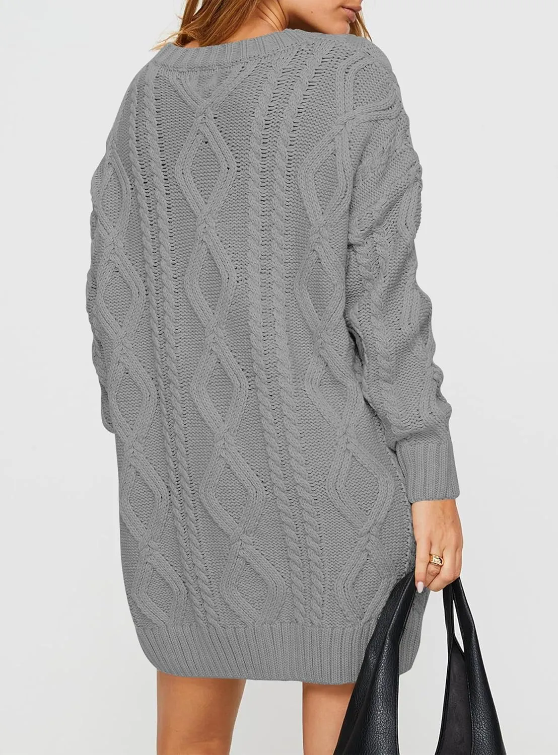 Cakulo Womens Oversized Chunky Cable Knit Mini Sweater Dress 2025 Fall Winter Pullover Long Sweaters Knitted Dresses