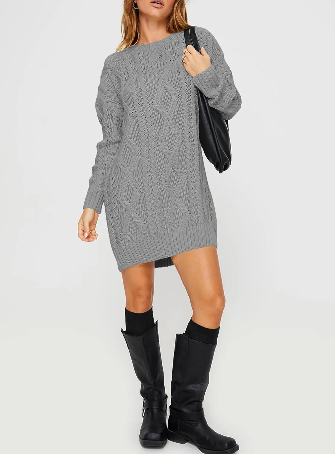 Cakulo Womens Oversized Chunky Cable Knit Mini Sweater Dress 2025 Fall Winter Pullover Long Sweaters Knitted Dresses