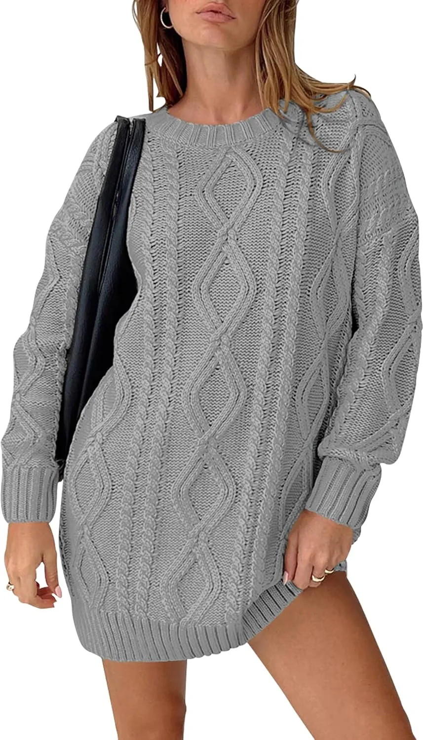 Cakulo Womens Oversized Chunky Cable Knit Mini Sweater Dress 2025 Fall Winter Pullover Long Sweaters Knitted Dresses