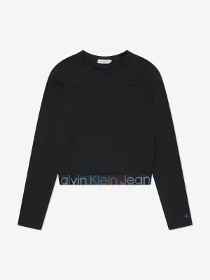 Calvin Klein Girls Punto Tape Long Sleeve Top in Black