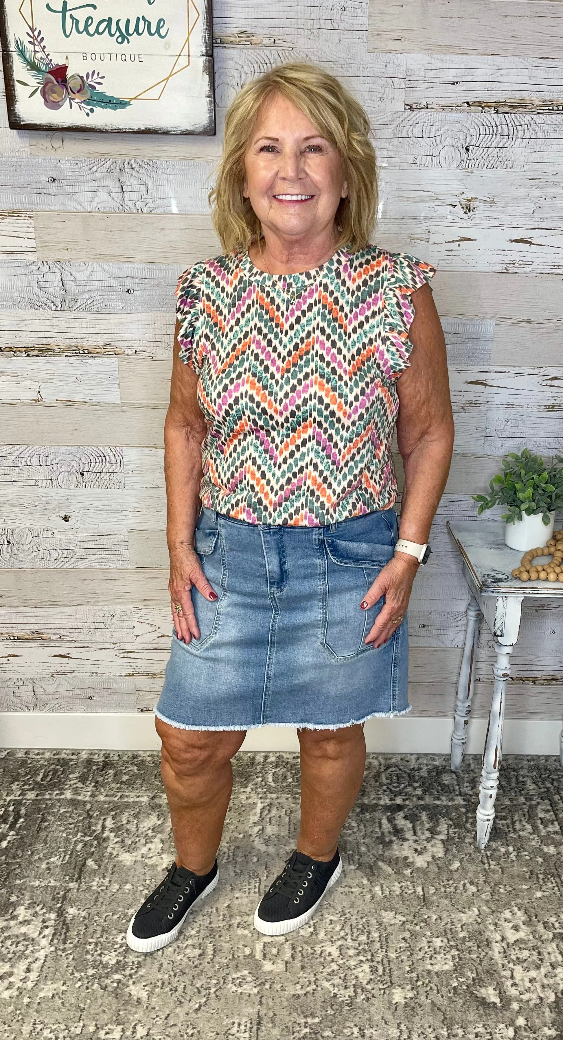 Cap Sleeve Abstract Print Top