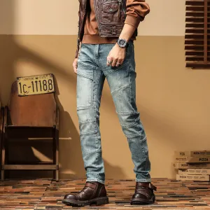 Casual Straight-leg Slim Fit High Quality Stretch Blue Denim Trousers