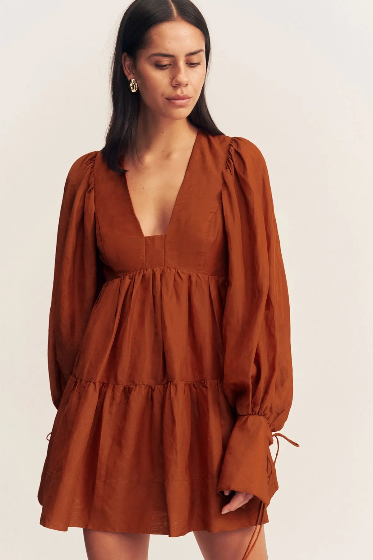 CELESTE LONG SLEEVE MINI DRESS - RUST
