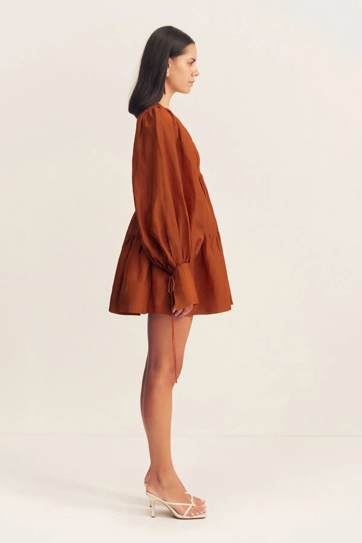 CELESTE LONG SLEEVE MINI DRESS - RUST