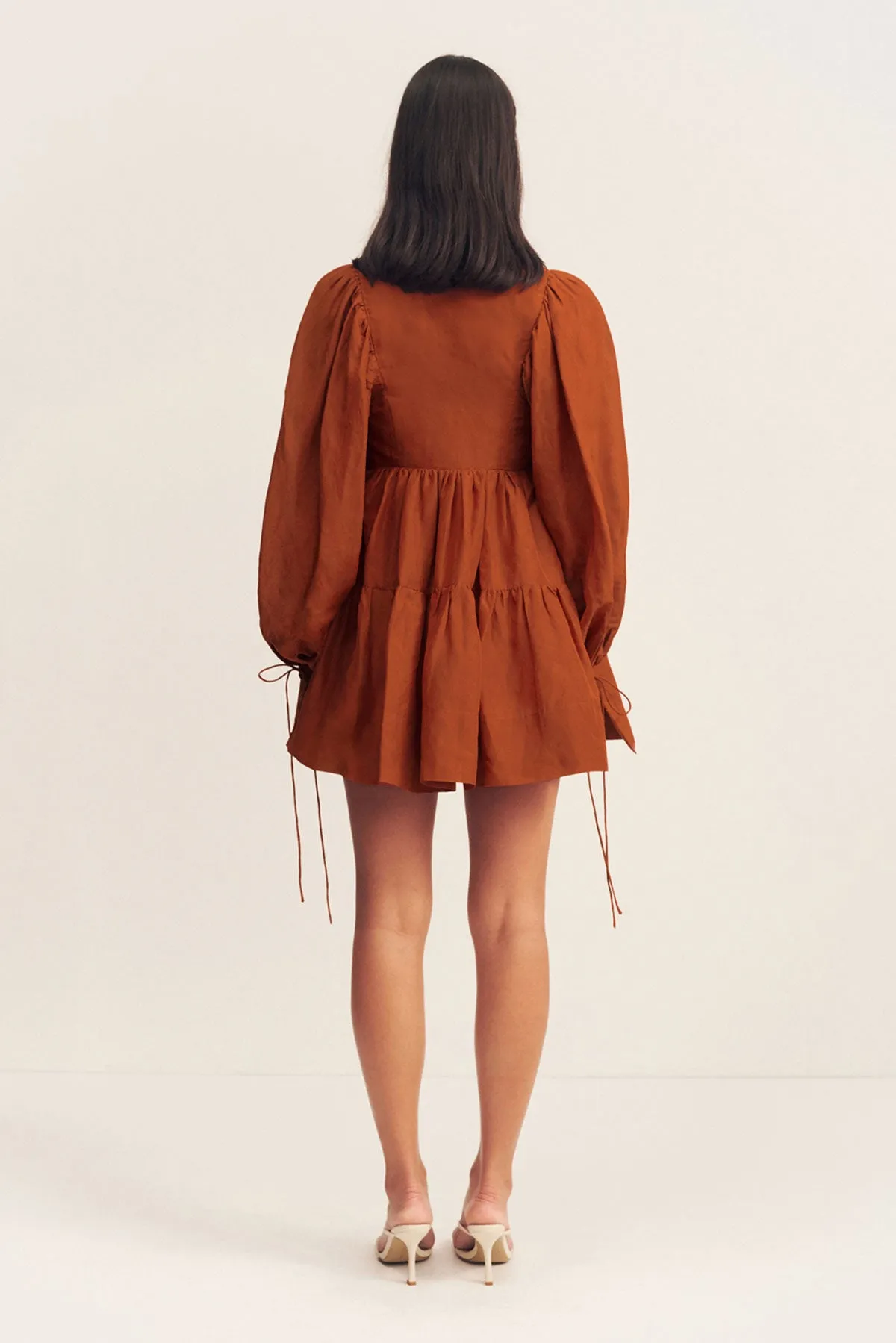 CELESTE LONG SLEEVE MINI DRESS - RUST