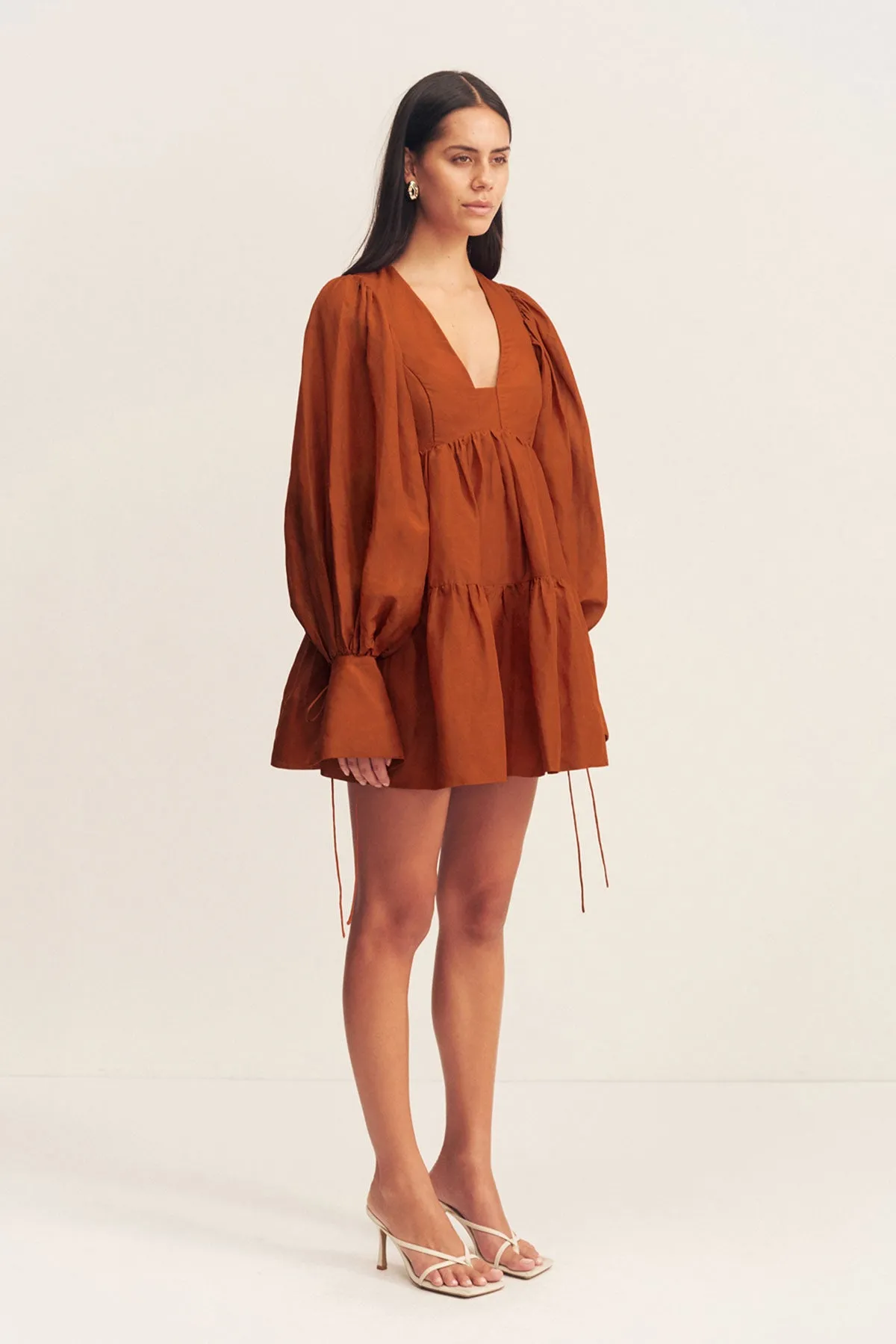 CELESTE LONG SLEEVE MINI DRESS - RUST