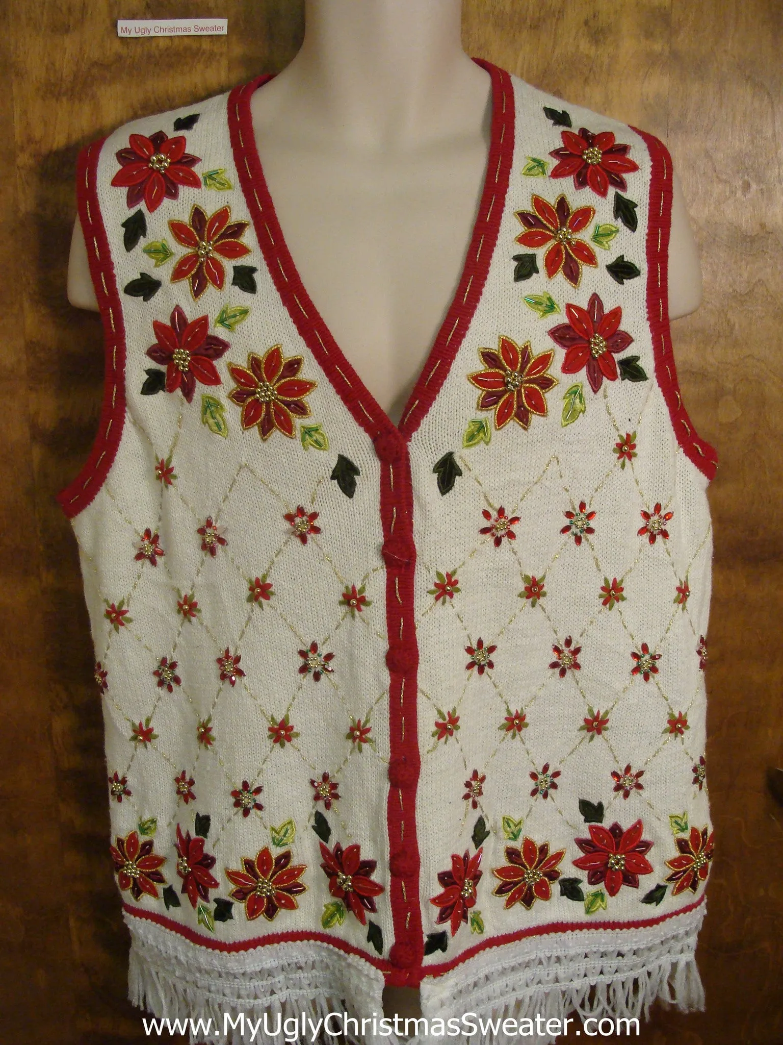 Cheap Poinsettias Design Ugly Christmas Jumper Vest