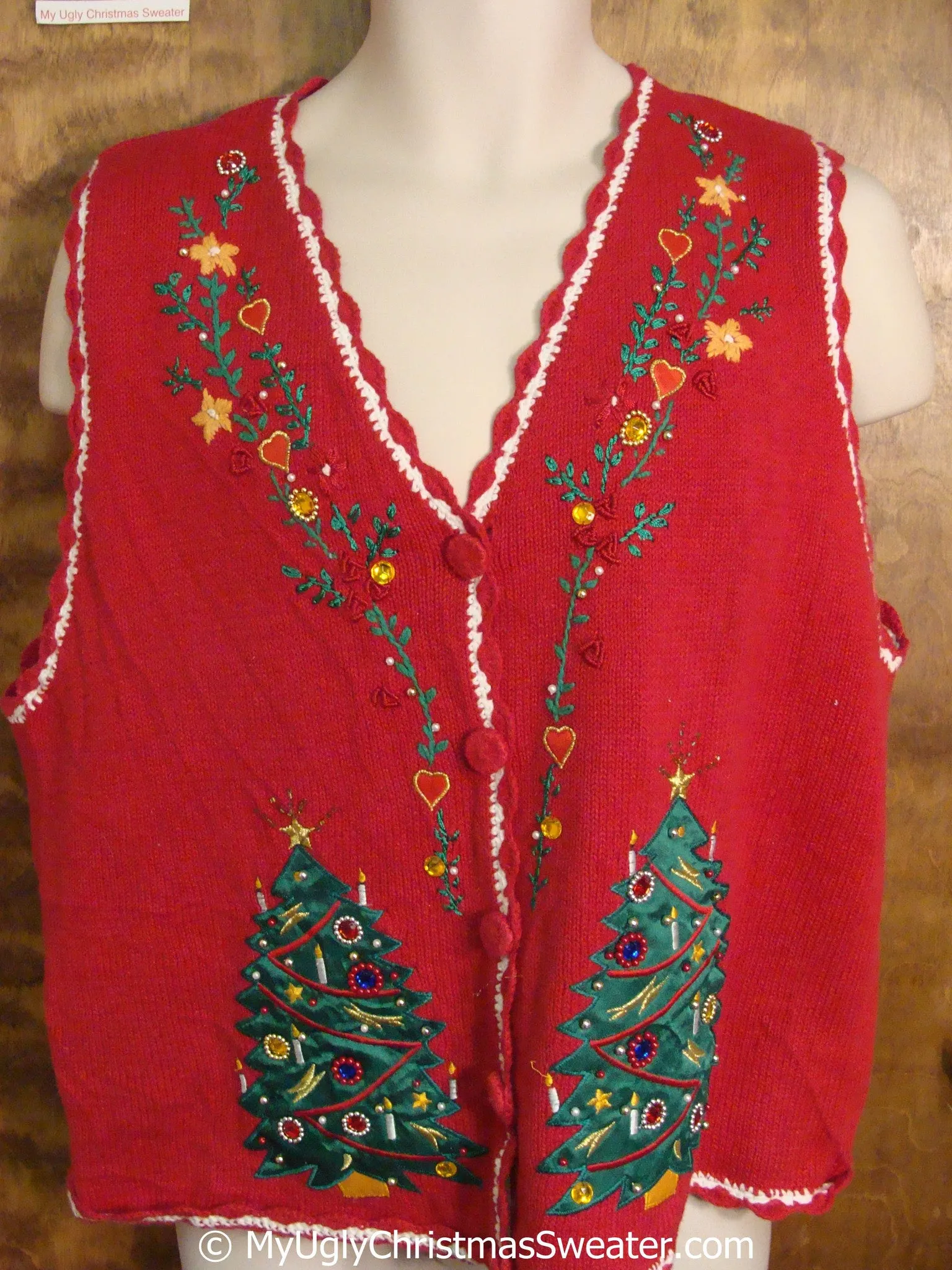 Cheap Red Christmas Sweater Vest with Awful Trees