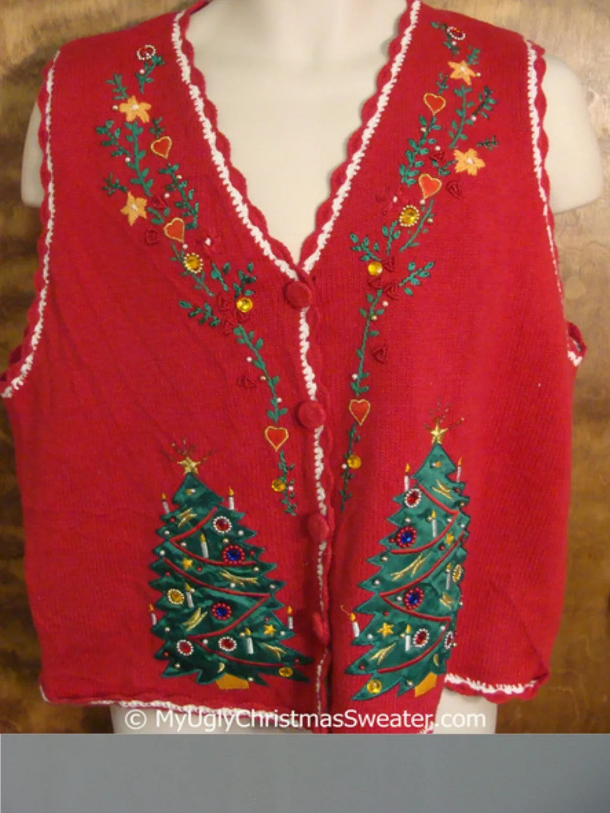 Cheap Red Christmas Sweater Vest with Awful Trees