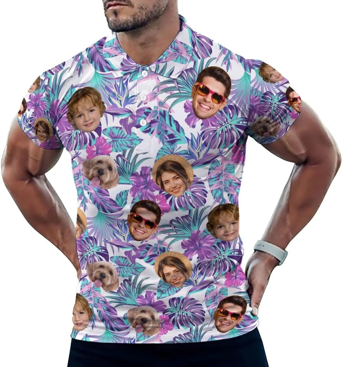 Custom Photo T Shirt for Men Personalized Faces Polo Tshirts Funny Shirt Gift for Husband Dad Boyfriend(Regular/Plus Size)