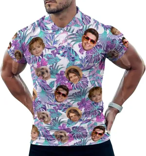 Custom Photo T Shirt for Men Personalized Faces Polo Tshirts Funny Shirt Gift for Husband Dad Boyfriend(Regular/Plus Size)