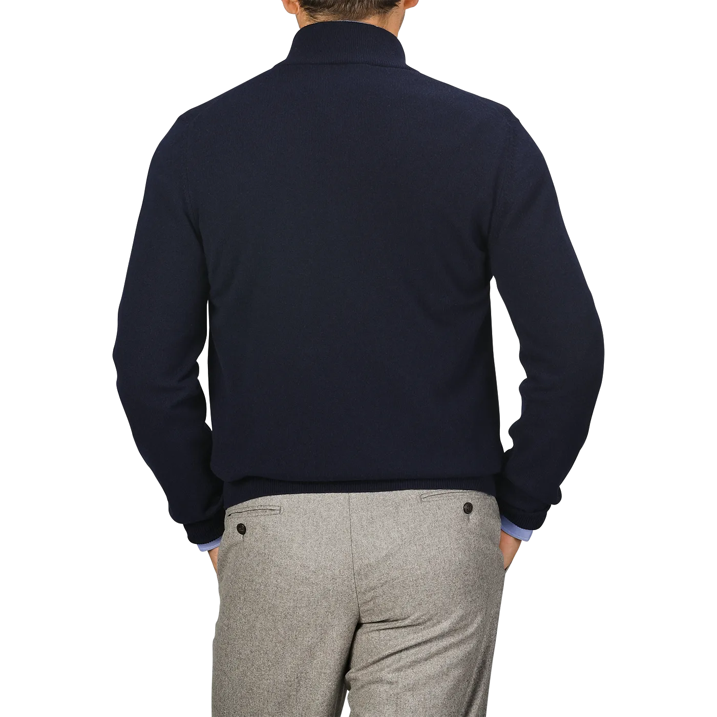 Dark Blue Wool Cashmere 1/4 Zip Sweater
