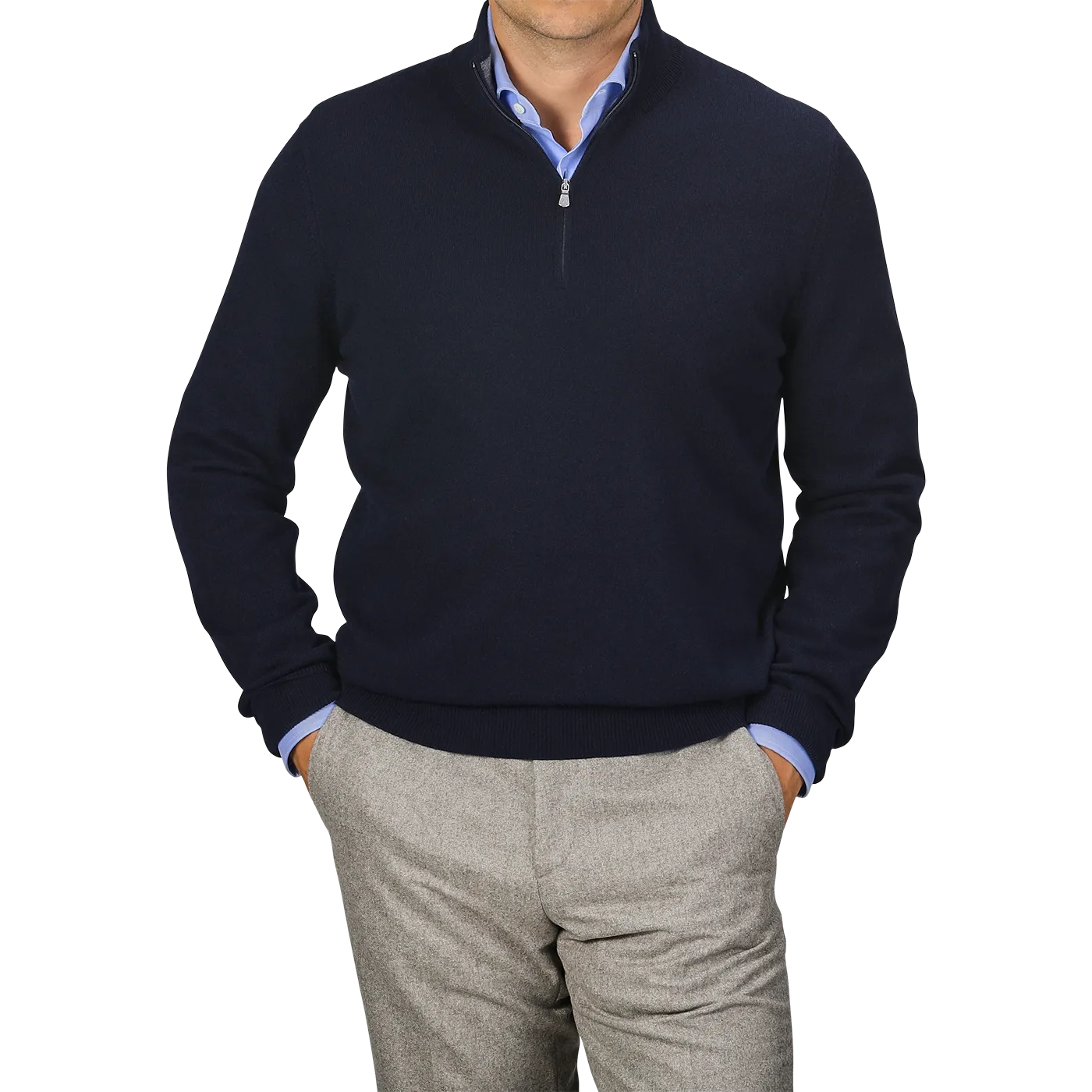 Dark Blue Wool Cashmere 1/4 Zip Sweater