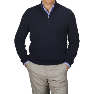 Dark Blue Wool Cashmere 1/4 Zip Sweater