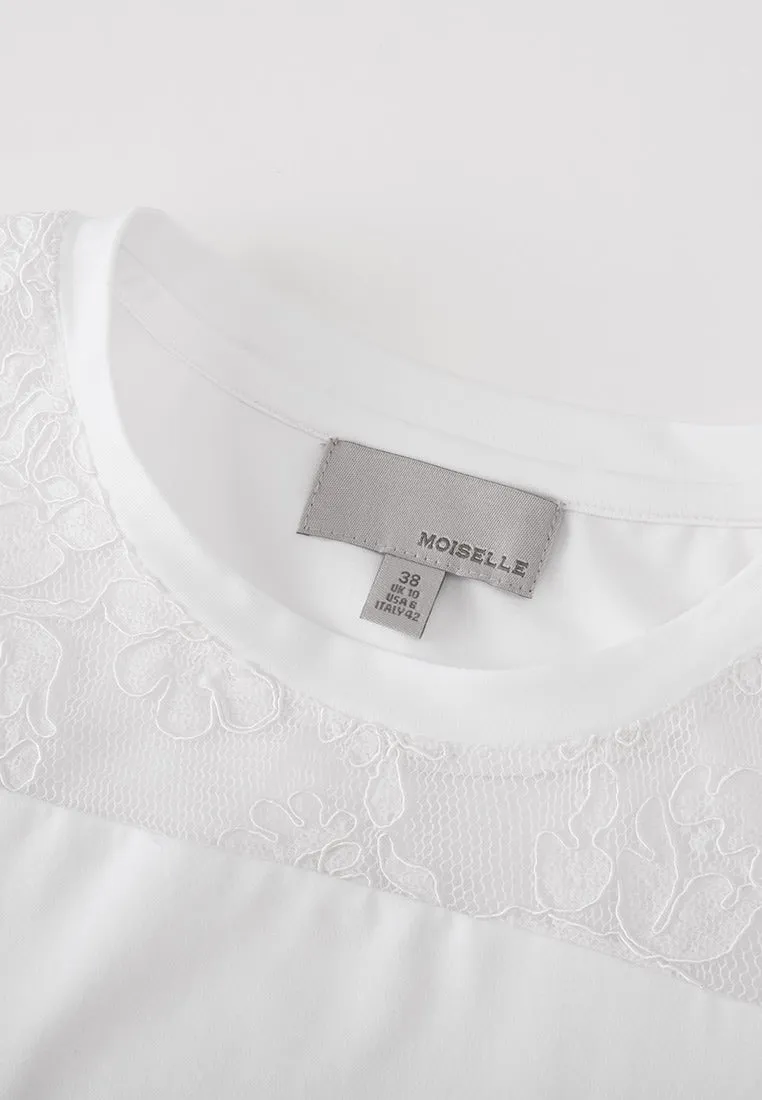 Embellished Shoulder White T-shirt