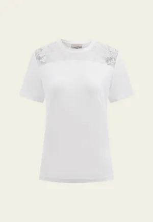 Embellished Shoulder White T-shirt