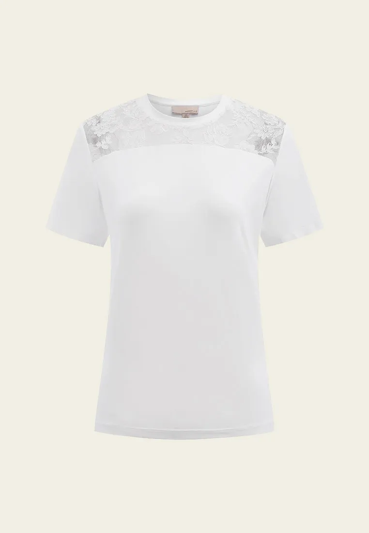 Embellished Shoulder White T-shirt