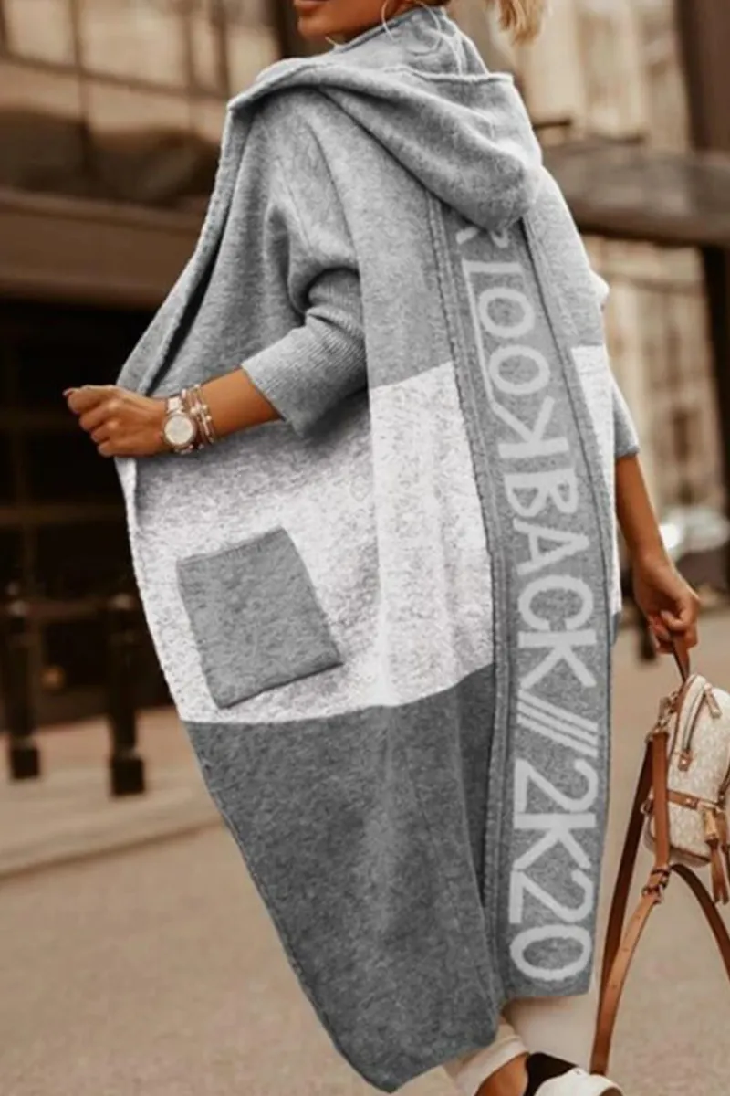 Fashion Print Letter Hooded Collar Outerwear