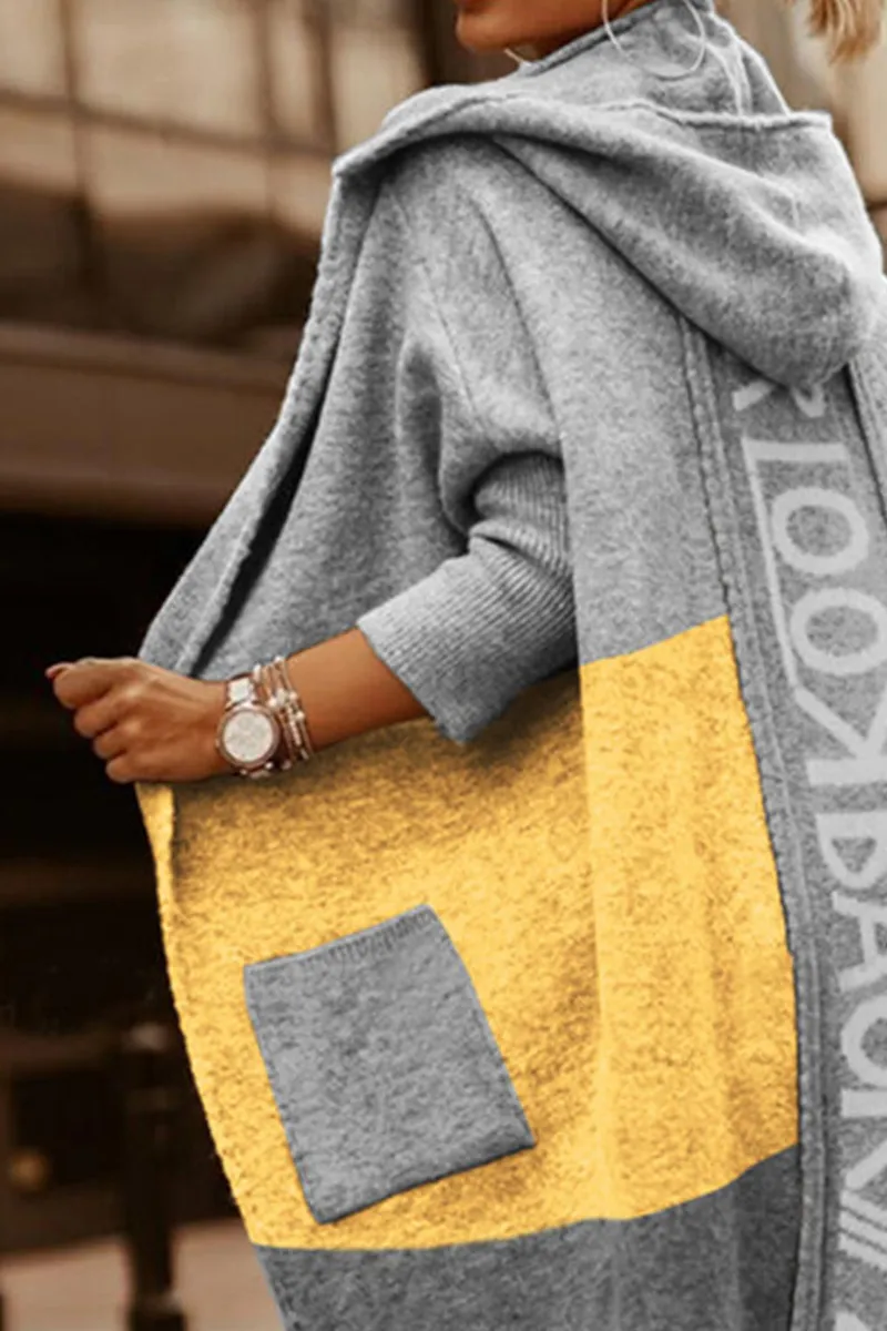 Fashion Print Letter Hooded Collar Outerwear