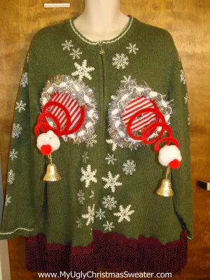 Green Naughty Ugly Christmas Sweater with Snowflakes XXXL