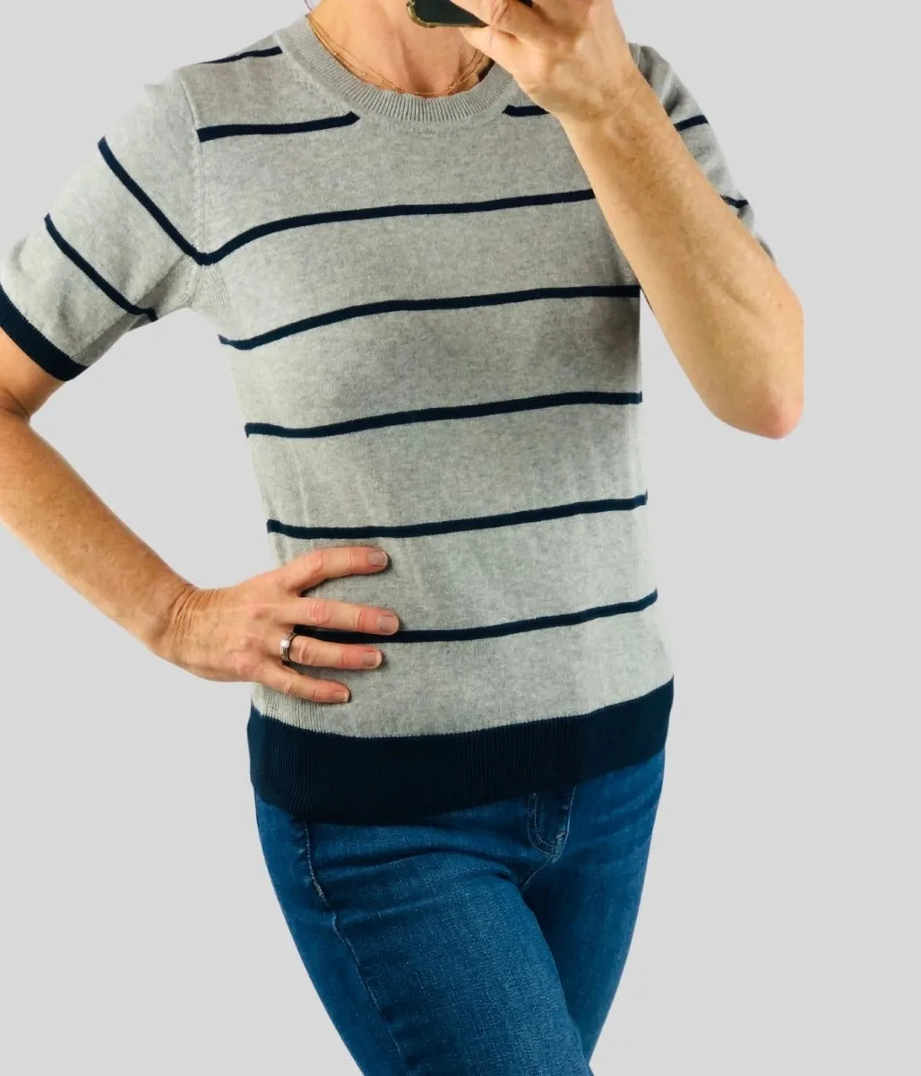Grey Striped Short Sleeve Knit 6