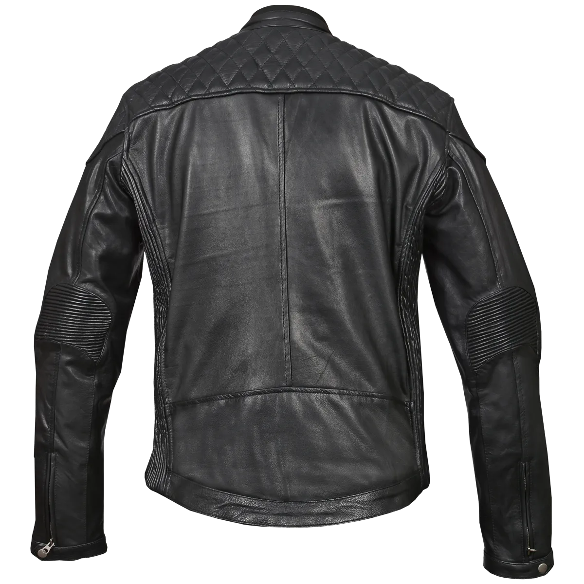 HMM521 High Mileage Men's Black Leather Jacket with Diamond Stitched Shoulders