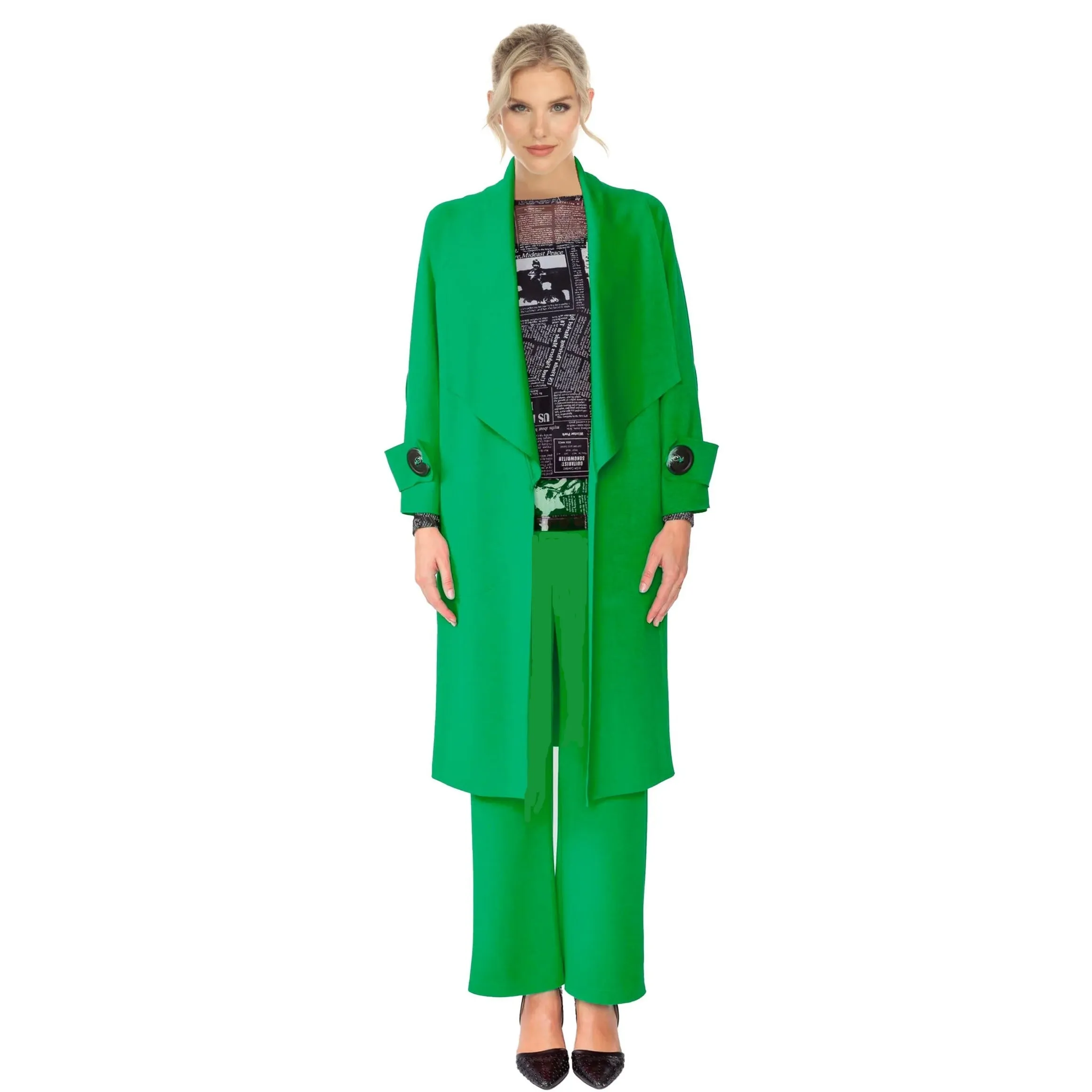 IC Collection Wide Straight Leg Pant in Green - 4561P-GRN - Size S & M Only!