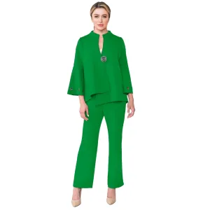 IC Collection Wide Straight Leg Pant in Green - 4561P-GRN - Size S & M Only!