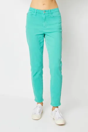 Judy Blue High Waist Garment Dyed Aquamarine Slim Denim 88689