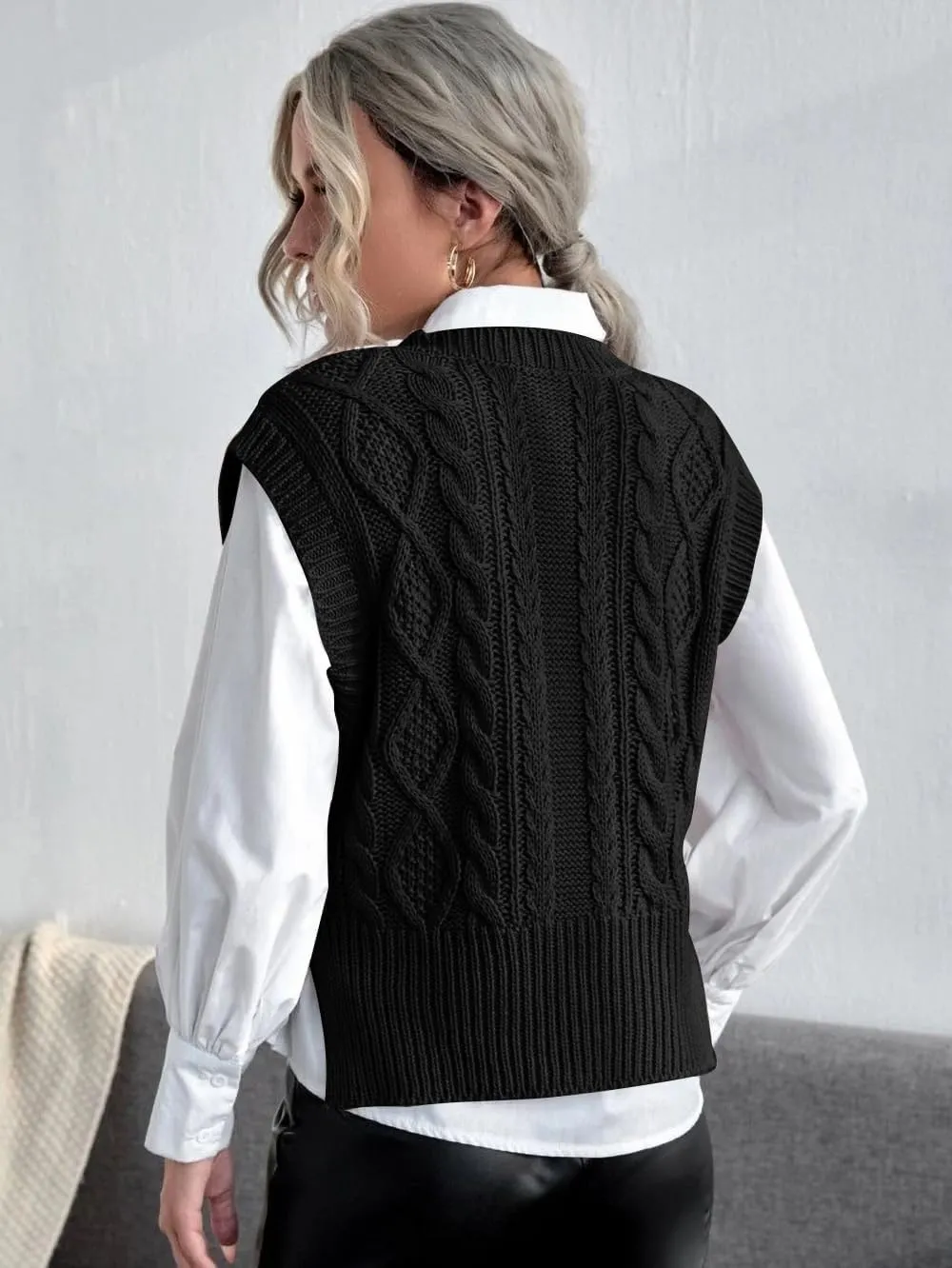 Jumppmile Womens V Neck Sweater Vest Sleeveless Pullover Crop Sweater Vest