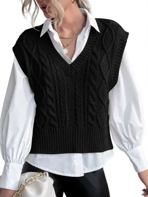Jumppmile Womens V Neck Sweater Vest Sleeveless Pullover Crop Sweater Vest