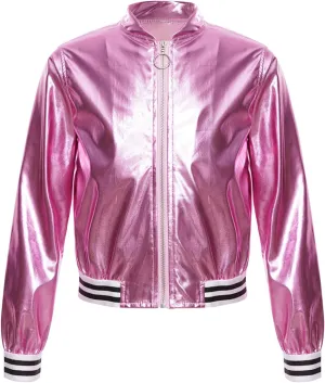 Kids Girls Holographic Halloween Party Shiny Lightweight Zipper Blazer Metallic Bomber Jacket