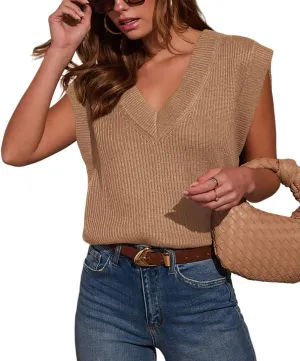 Lacozy V Neck Knit Sweater Vests for Women Casual Sleeveless Pullover Sweater Casual Loose fit Tank Tops Trendy Outfit