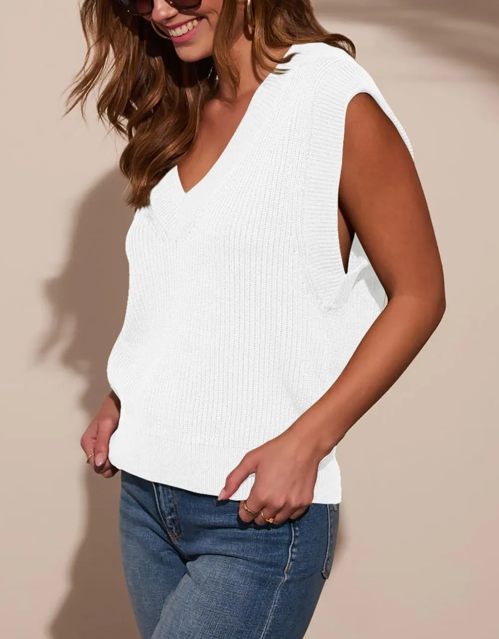 Lacozy V Neck Knit Sweater Vests for Women Casual Sleeveless Pullover Sweater Casual Loose fit Tank Tops Trendy Outfit