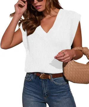Lacozy V Neck Knit Sweater Vests for Women Casual Sleeveless Pullover Sweater Casual Loose fit Tank Tops Trendy Outfit