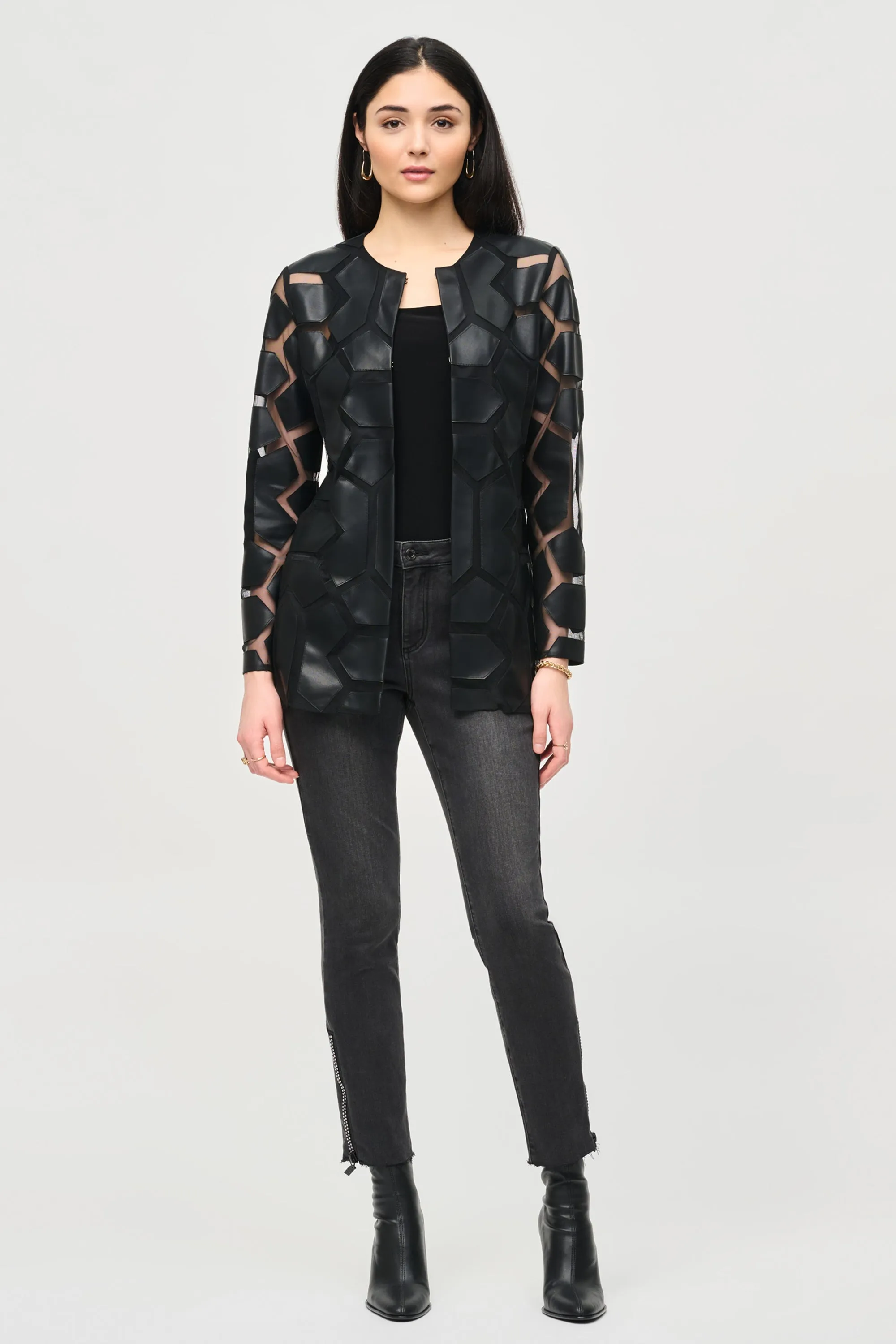 LASER CUT PLEATHER MESH JACKET