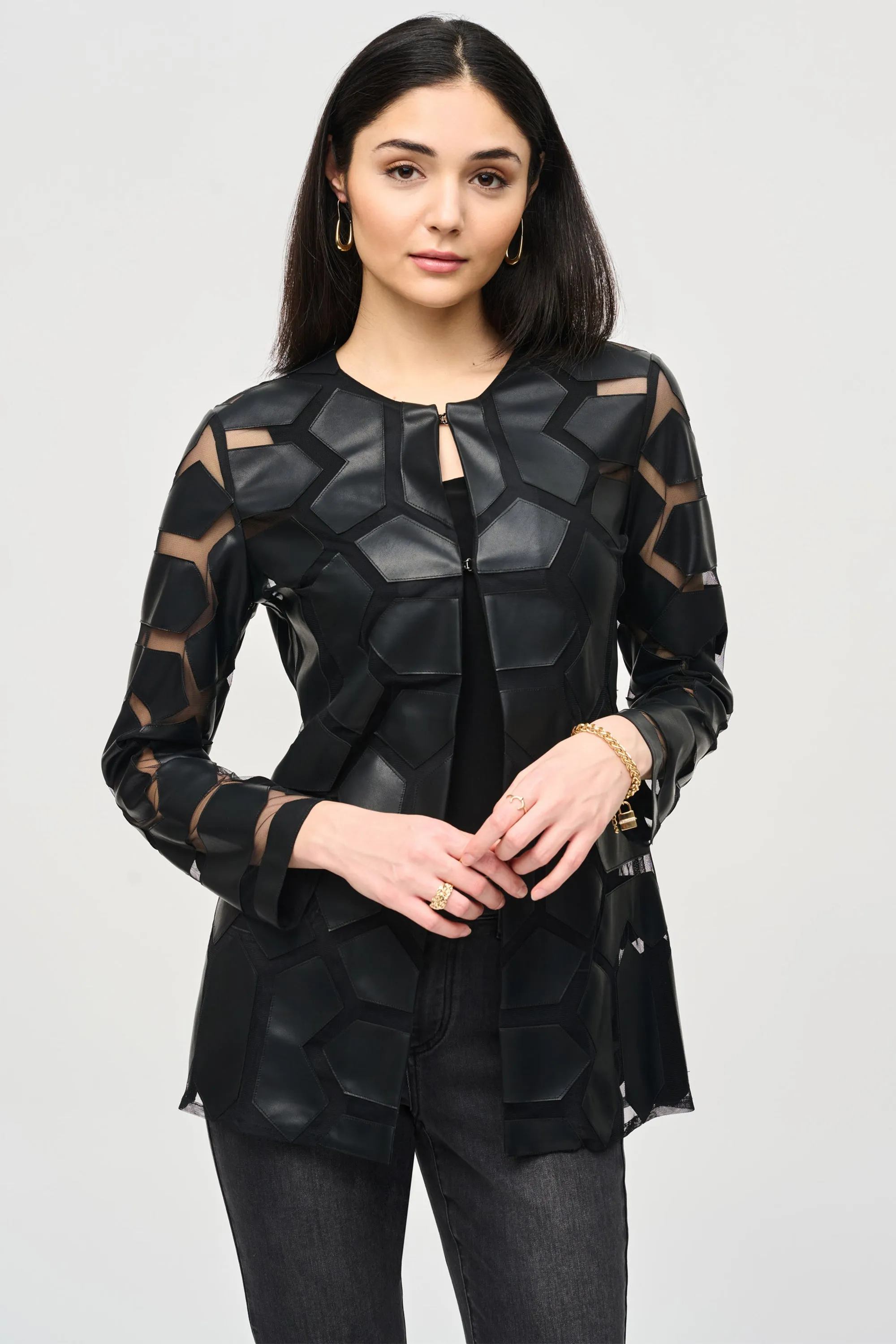 LASER CUT PLEATHER MESH JACKET