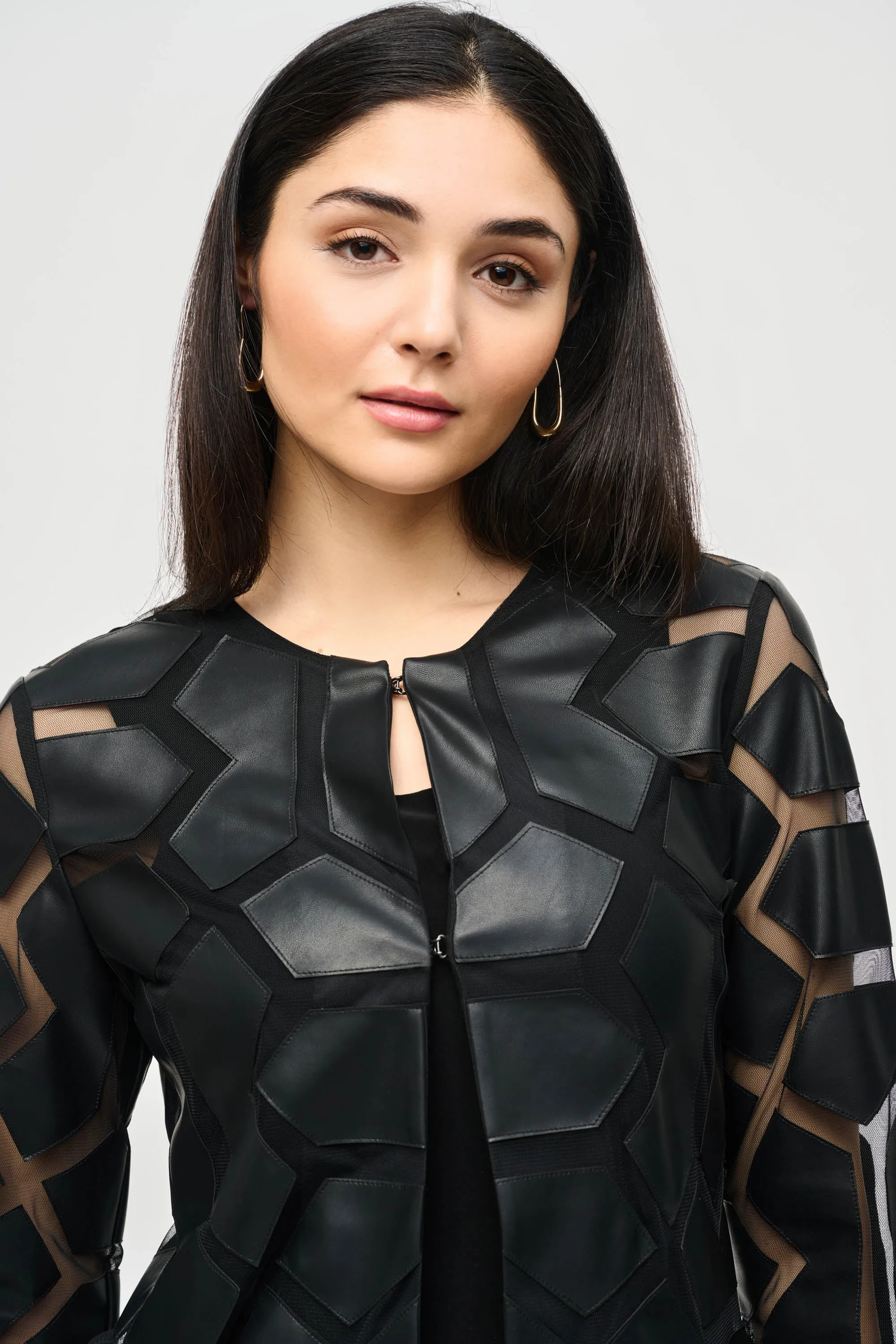 LASER CUT PLEATHER MESH JACKET