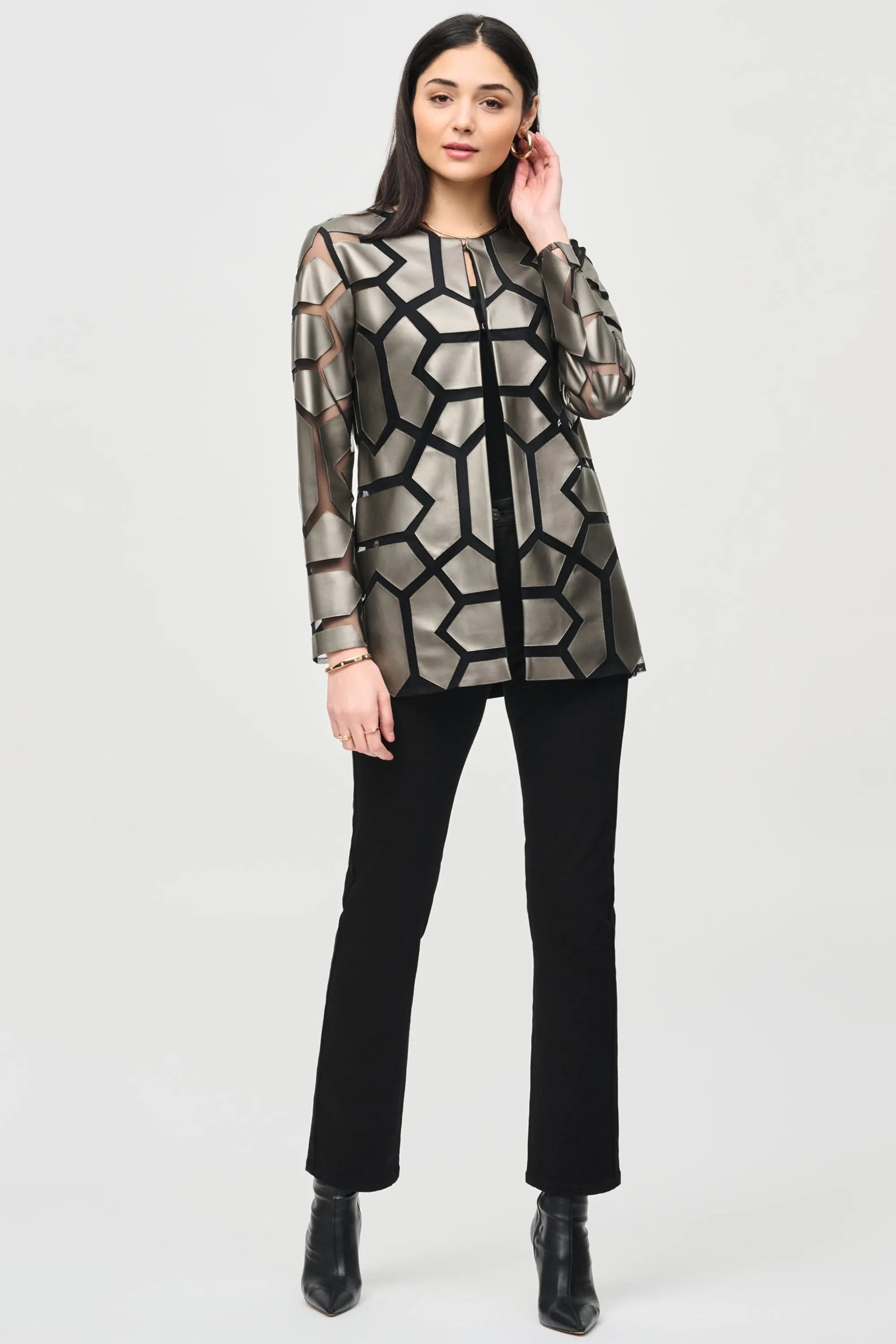 LASER CUT PLEATHER MESH JACKET