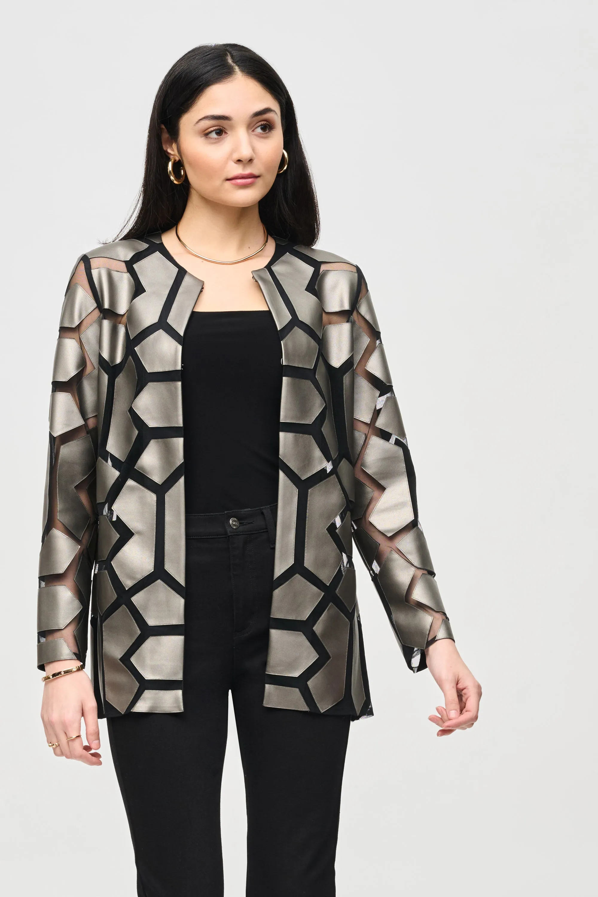 LASER CUT PLEATHER MESH JACKET