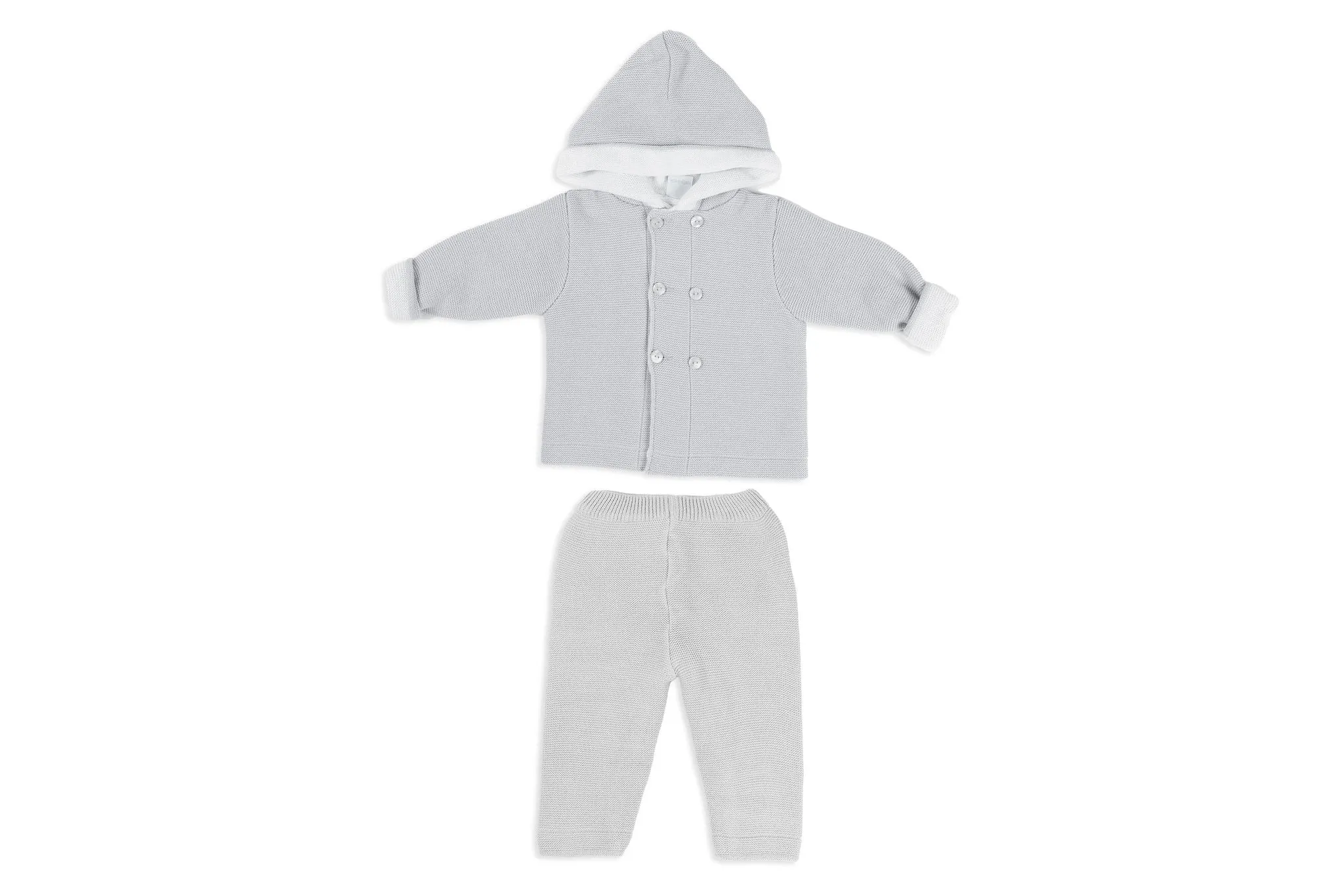 Light Gray & White Two-Piece Unisex Hooded Knit Set