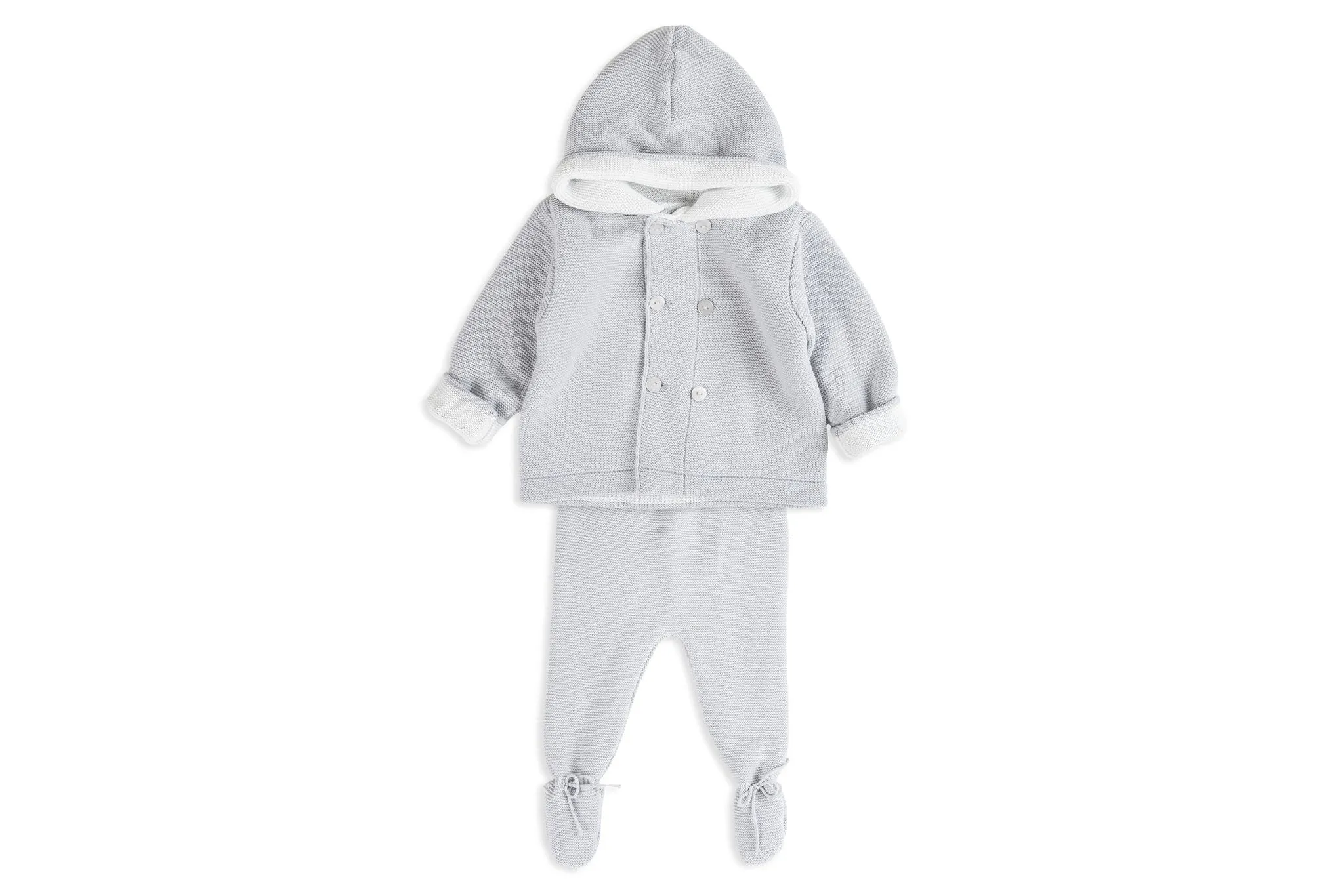 Light Gray & White Two-Piece Unisex Hooded Knit Set